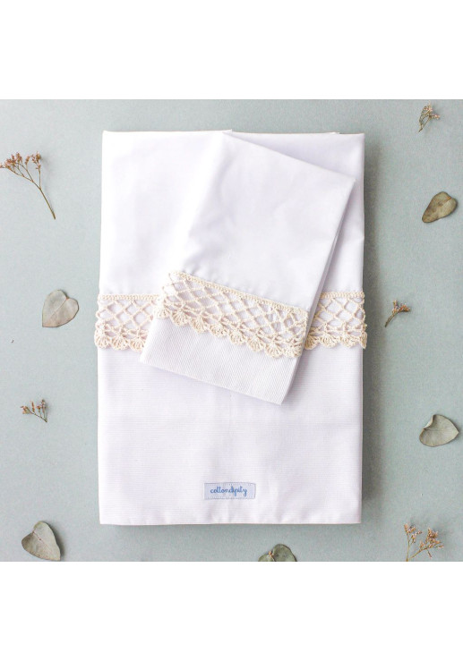 Juego De Sábanas Con Puntilla De Crochet 'pérgola' ~ Guarda Blanca | Puntilla Cruda  - Cuna Charriot | Practicuna