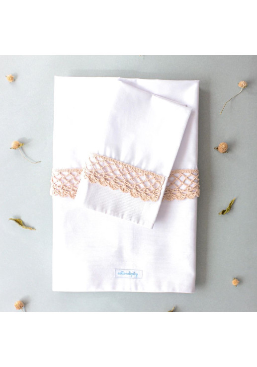 Juego De Sábanas Con Puntilla De Crochet 'pérgola' ~ Guarda Blanca | Puntilla Rosa  - Cuna Charriot | Practicuna