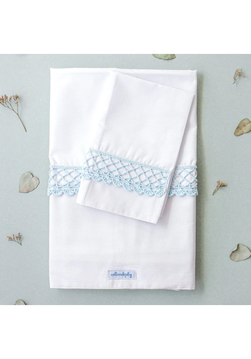 Juego De Sábanas Con Puntilla De Crochet 'pérgola' ~ Guarda Blanca | Puntilla Celeste  - Cuna Charriot | Practicuna
