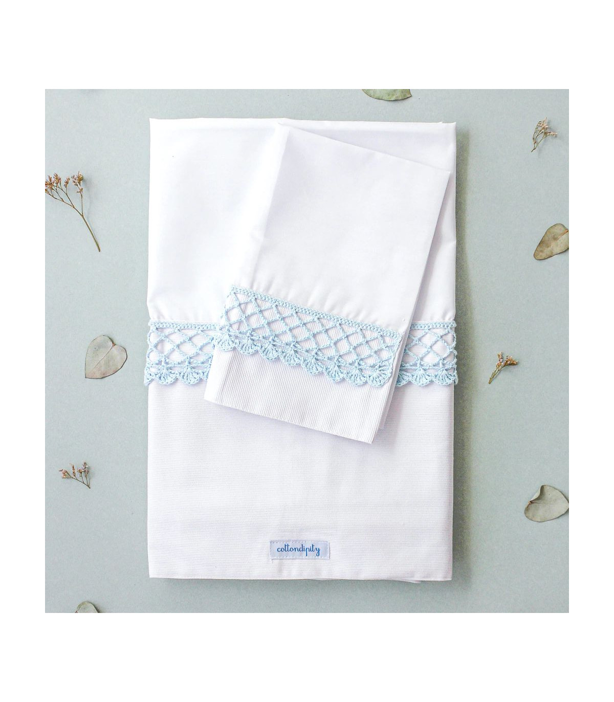 Juego De Sábanas Con Puntilla De Crochet 'pérgola' ~ Guarda Blanca | Puntilla Celeste  - Cuna Charriot | Practicuna