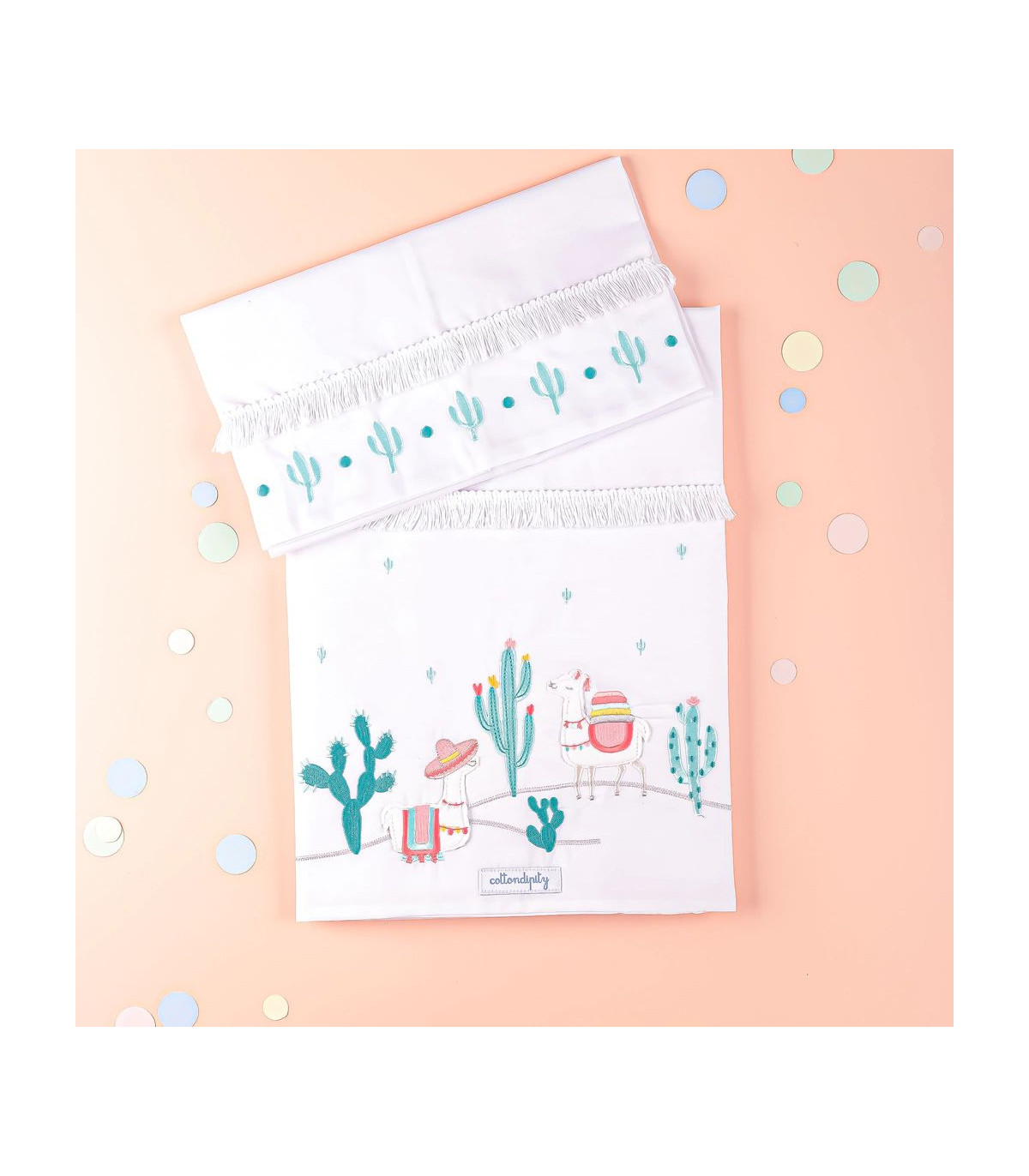 Juego De Sábanas Bordado Confetti 'llamas' ~ Rosa - Cuna Colecho | Catre | Moisés