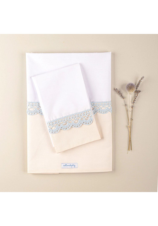 Juego De Sábanas Con Puntilla De Crochet 'carnaval' ~ Guarda Cruda | Puntilla Celeste - Cuna Funcional