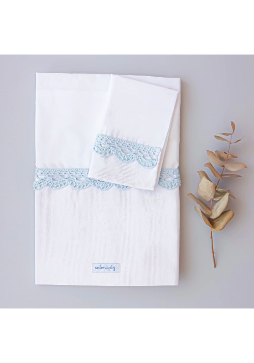 Juego De Sábanas Con Puntilla De Crochet 'carnaval' ~ Guarda Blanca | Puntilla Celeste  - Cama Plaza 1/2