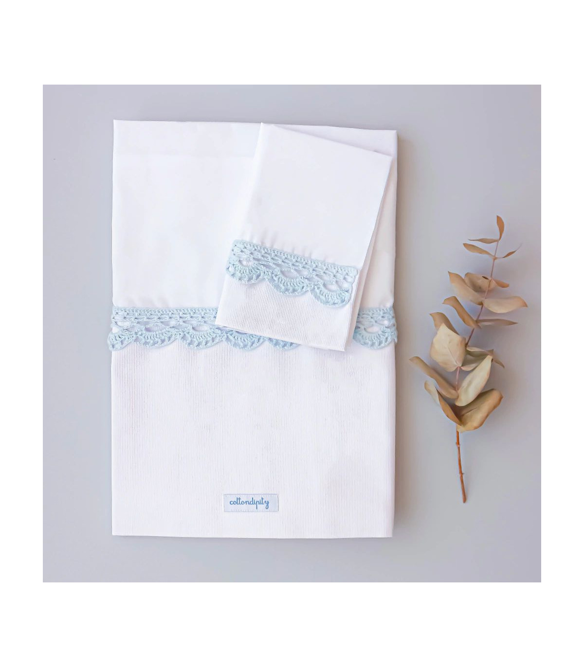 Juego De Sábanas Con Puntilla De Crochet 'carnaval' ~ Guarda Blanca | Puntilla Celeste  - Cama Plaza 1/2