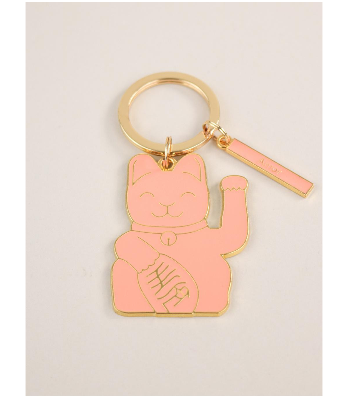 Llavero Lucky Cat Rosa Metálico