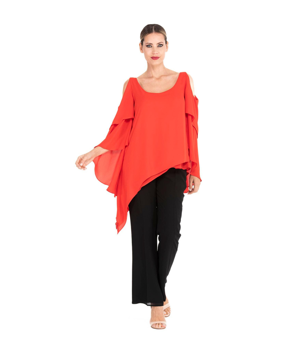 Blusa Sharon Rojo Satén Corte Recto
