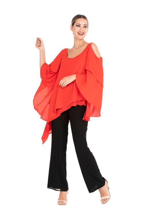 Blusa Sharon Rojo Satén Corte Recto