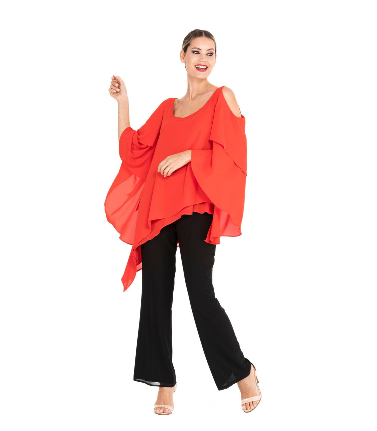 Blusa Sharon Rojo Satén Corte Recto