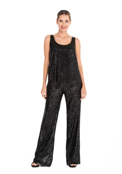 Musculosa Lentejuelas Negro Mujer Brillo Noche