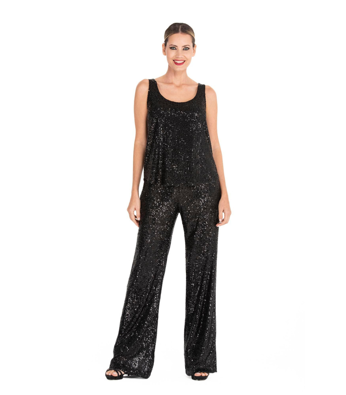 Musculosa Lentejuelas Negro Mujer Brillo Noche