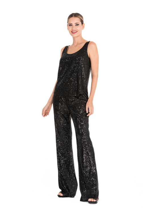 Musculosa Lentejuelas Negro Mujer Brillo Noche