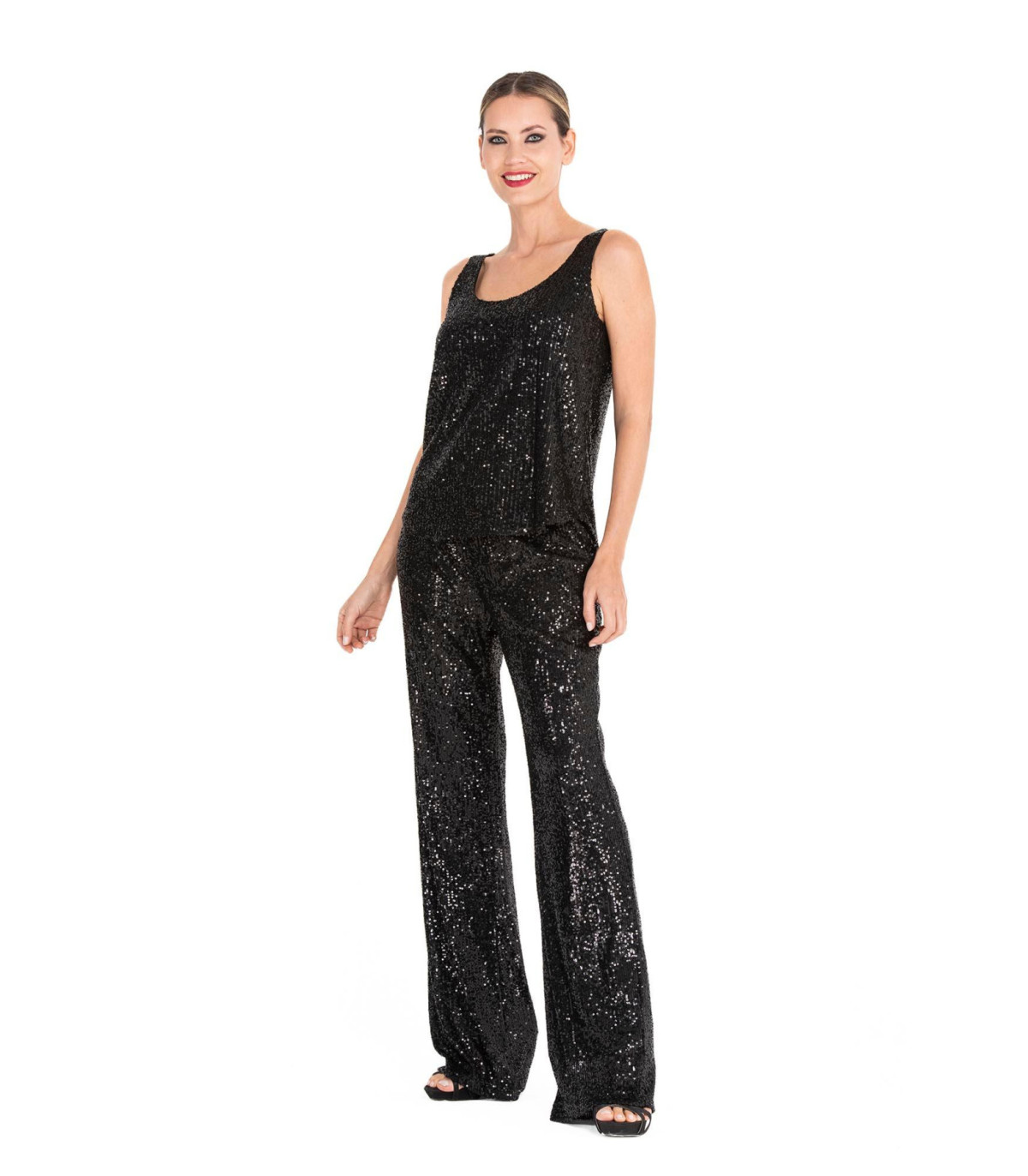 Musculosa Lentejuelas Negro Mujer Brillo Noche