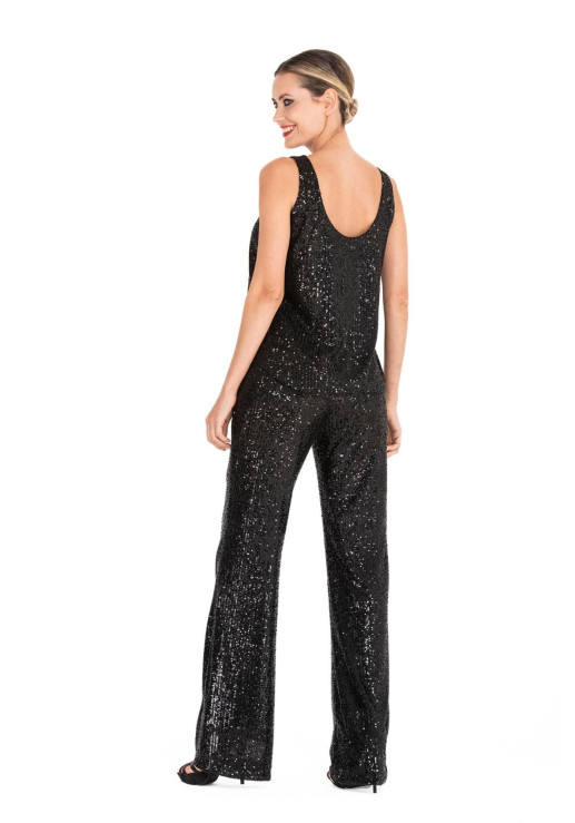 Musculosa Lentejuelas Negro Mujer Brillo Noche