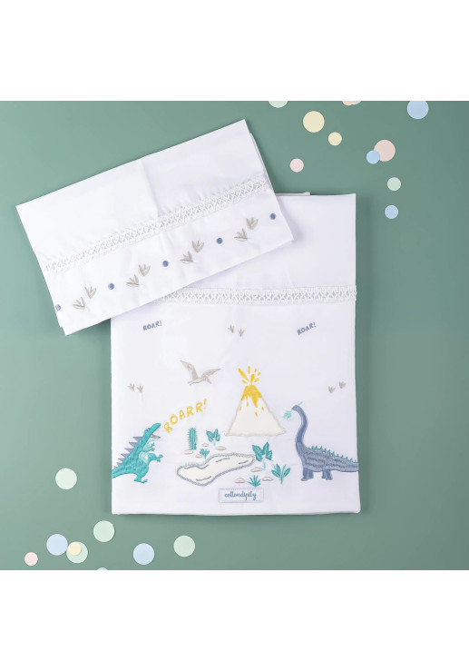 Juego De Sábanas Bordado Confetti 'dinos' - Cuna Colecho | Catre | Moises