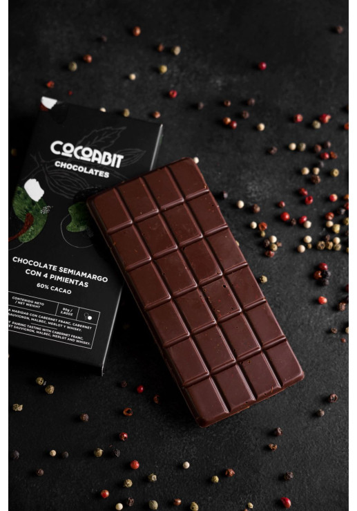 Tableta De Chocolate Semiamargo Con 4 Pimientas 80 Gr
