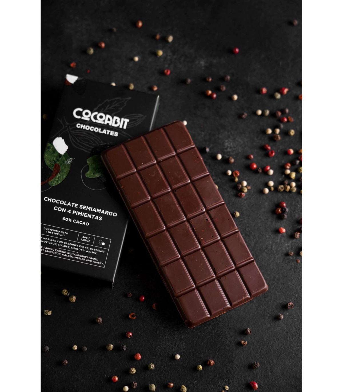 Tableta De Chocolate Semiamargo Con 4 Pimientas 80 Gr