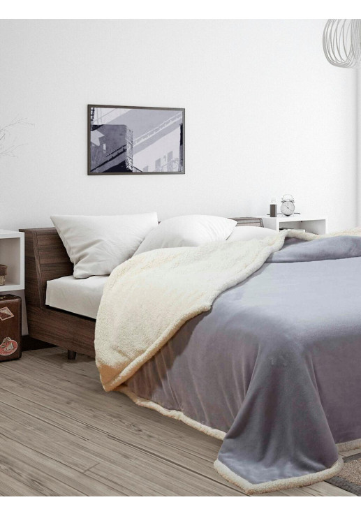 Edredón Flannel Gris Perla Corderito Queen