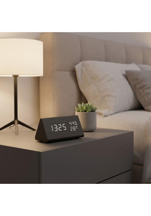 Reloj Digital De Madera Con Pantalla Led