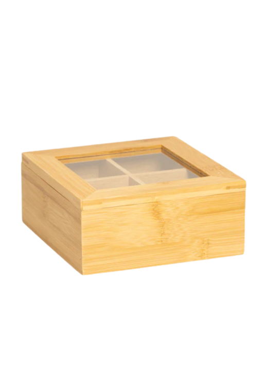 Caja De Té De Bambú Con 4 Divisiones