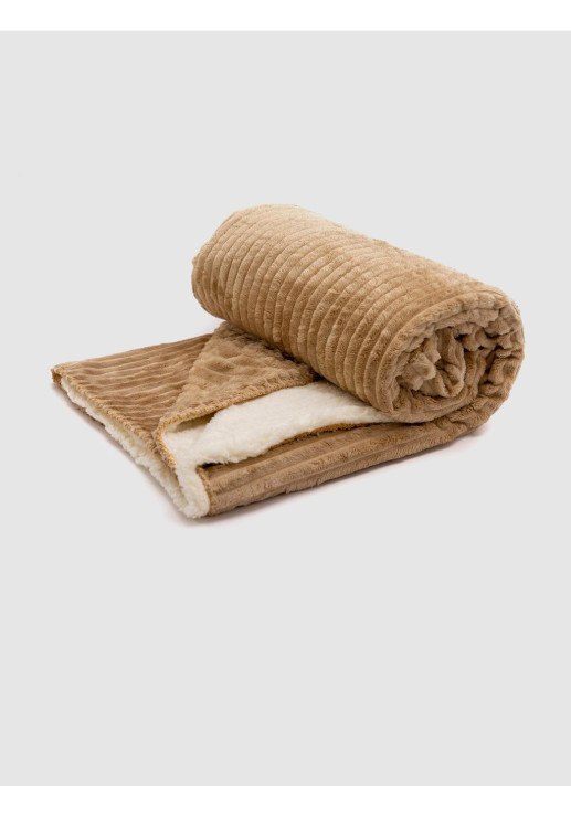 Manta Stripe Beige Polar Con Corderito 130 X 160 Cm