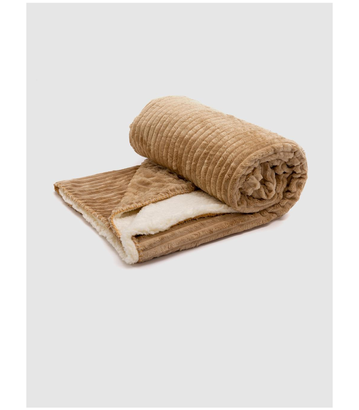 Manta Stripe Beige Polar Con Corderito 130 X 160 Cm