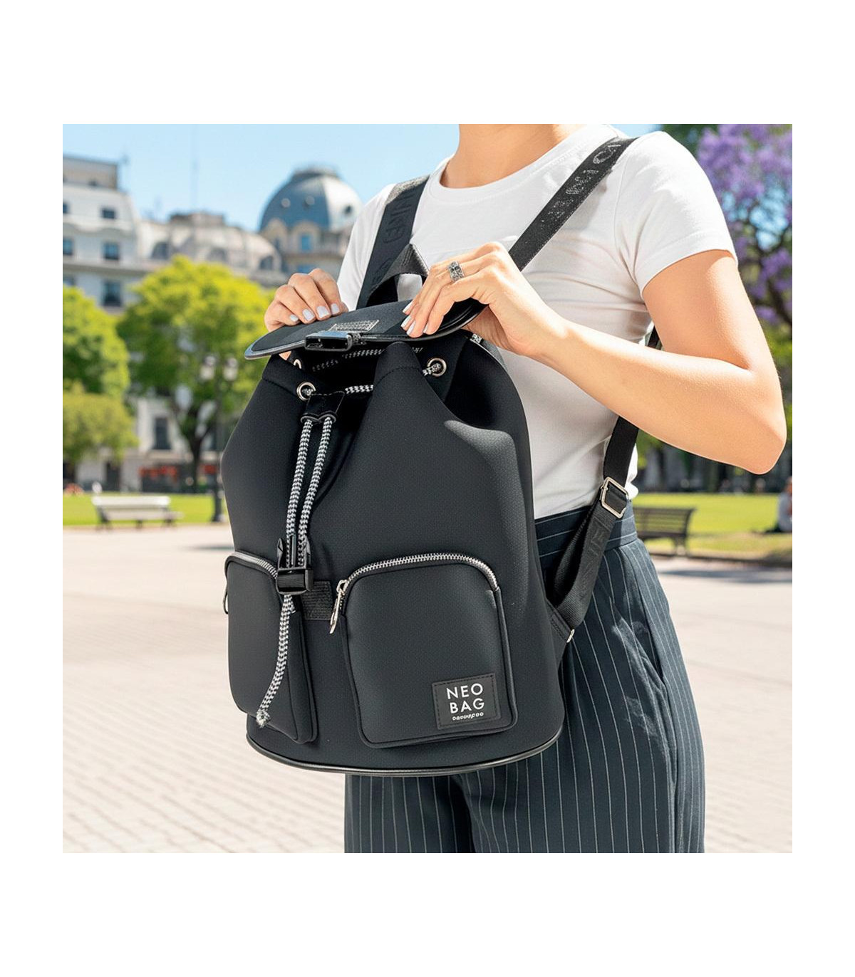 Mochila Hali - Simil Neoprene - Negro