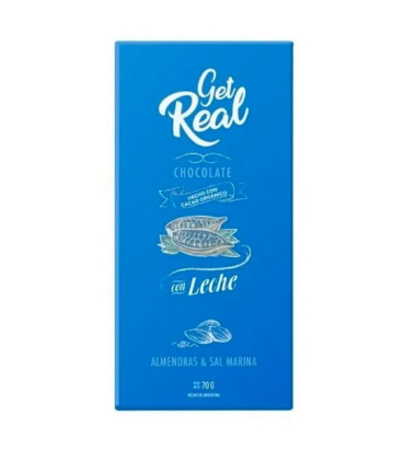 Chocolate Get Real Cacao Organico Con Leche, Almendras Y Sal Marina 70 Gr.