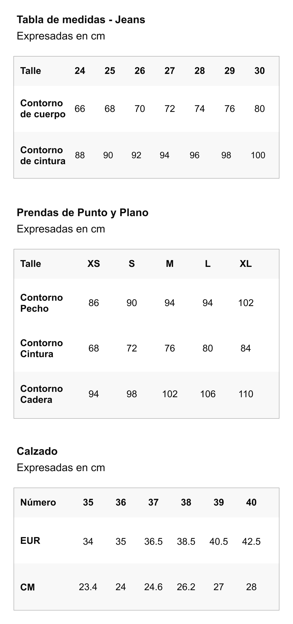 Tabla de talles Naíma